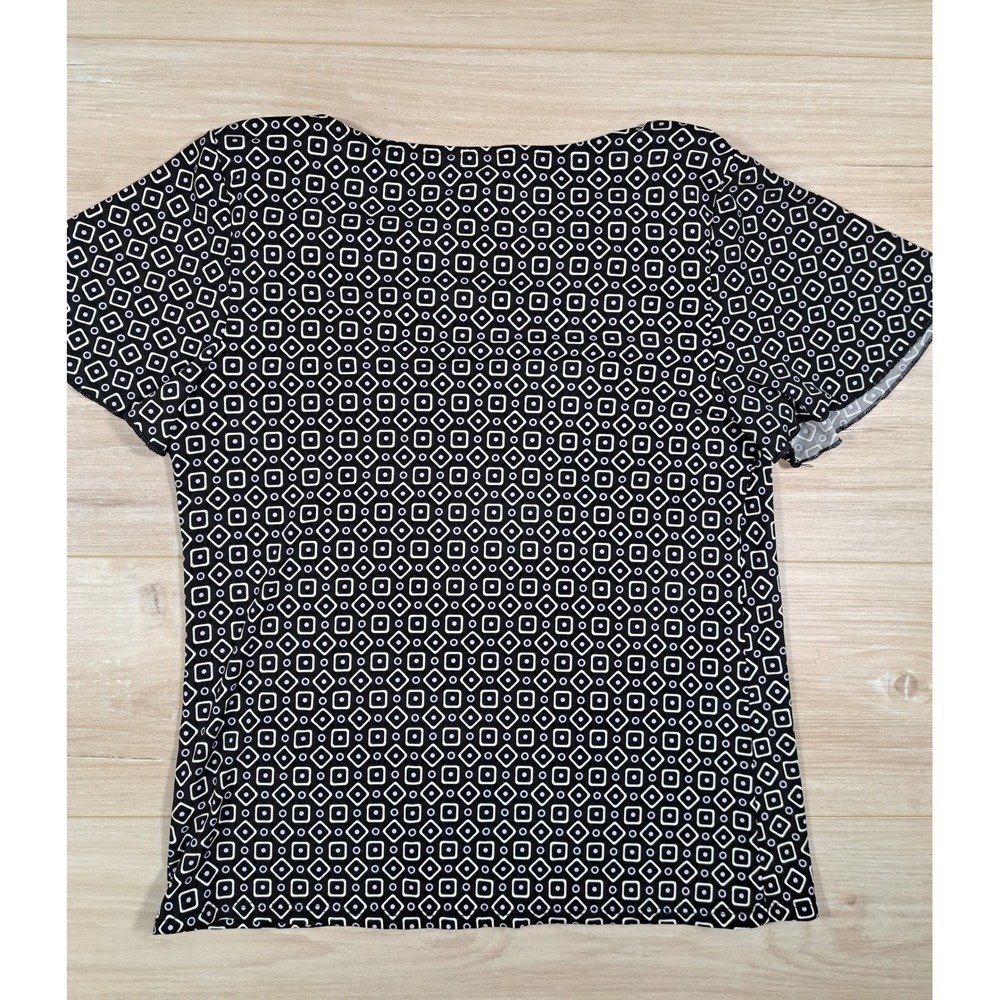 George Stretch Black White Geometric Cowl Neck Short Sleeve Top GL18B105F M 8/10
